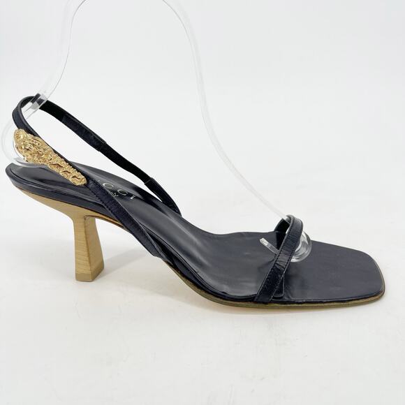 Vintage Gucci Black Leather Tiger Head Slingback Heeled Sandals size 7.5 - Picture 3 of 12